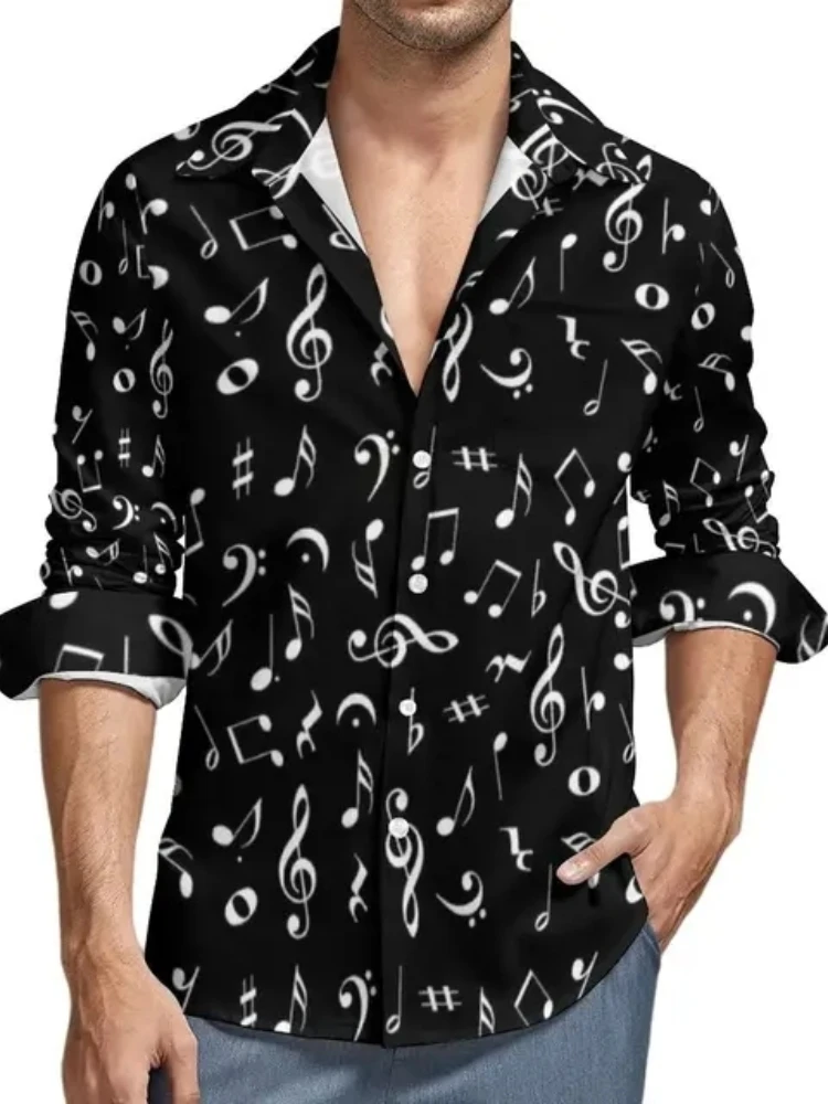 Rock Music Skull Long Shirt Men Hawaiian Punk Casual Floral Autumn Sleeve Cool Oversize Tops Blouse Male Social Camisa Slim Fit