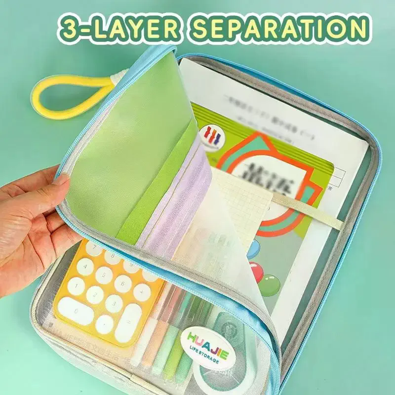 

Student Handheld File Bag, Dopamine Color Tote, L-Shaped Zipper Mesh Folder, Exam Paper Storage And Subject Organizer