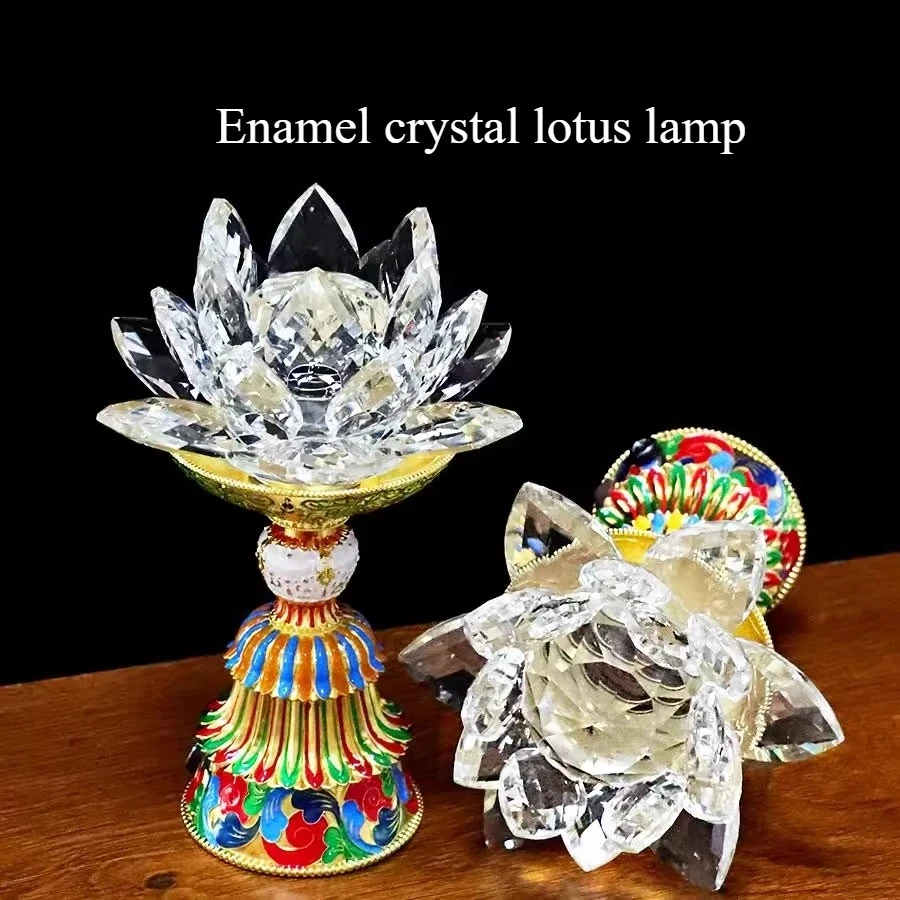 1PCS New Crystal Lamp/Buddhist Lamp/enamel Lotus Lamp/plug-in Charging LED Perpetual Light