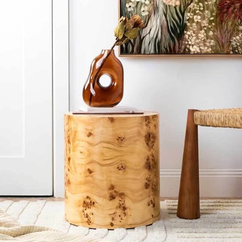 Medieval style nodule bark edge table sofa corner table low pier INS style French cylindrical bedside  small