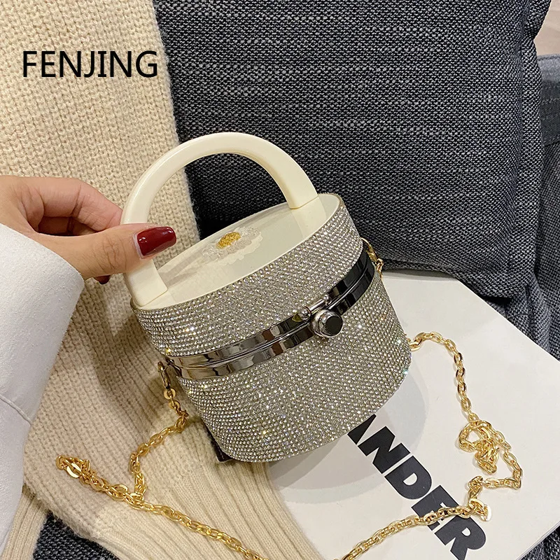 

Mini Diamonds Small Bags Womens 2023 New Fashion Chain Crossbody Bags Glitter Rhinestone Evening Handbags Female Totes Purse