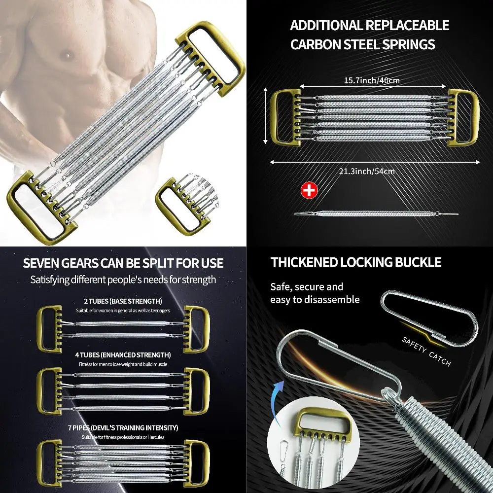 

Premium Quality Detachable 7-Spring Chest Expander for Men with Aluminum Alloy Handle - Home Fitness Muscle Training and Body Bu
