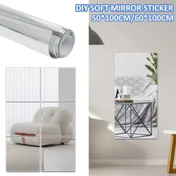 Self Adhesive Mirror Stickers Flexible Cuttable DIY Wall Mirror Decorative PET Non Glass Mirror Stickers for Bathroom Bedroom