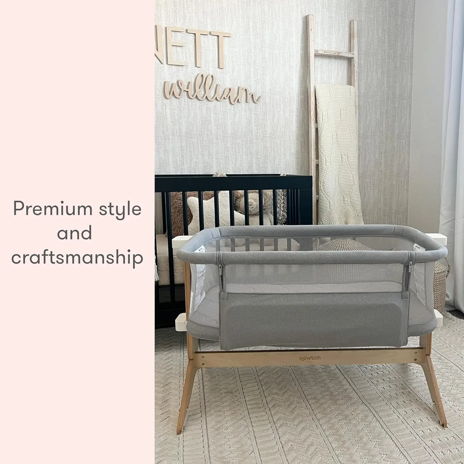 Newton Baby Bassinet & tempat tidur bayi dengan matras & seprai-100% dapat dicuci & kasur lapisan ganda dapat dilepas | Bi Solid