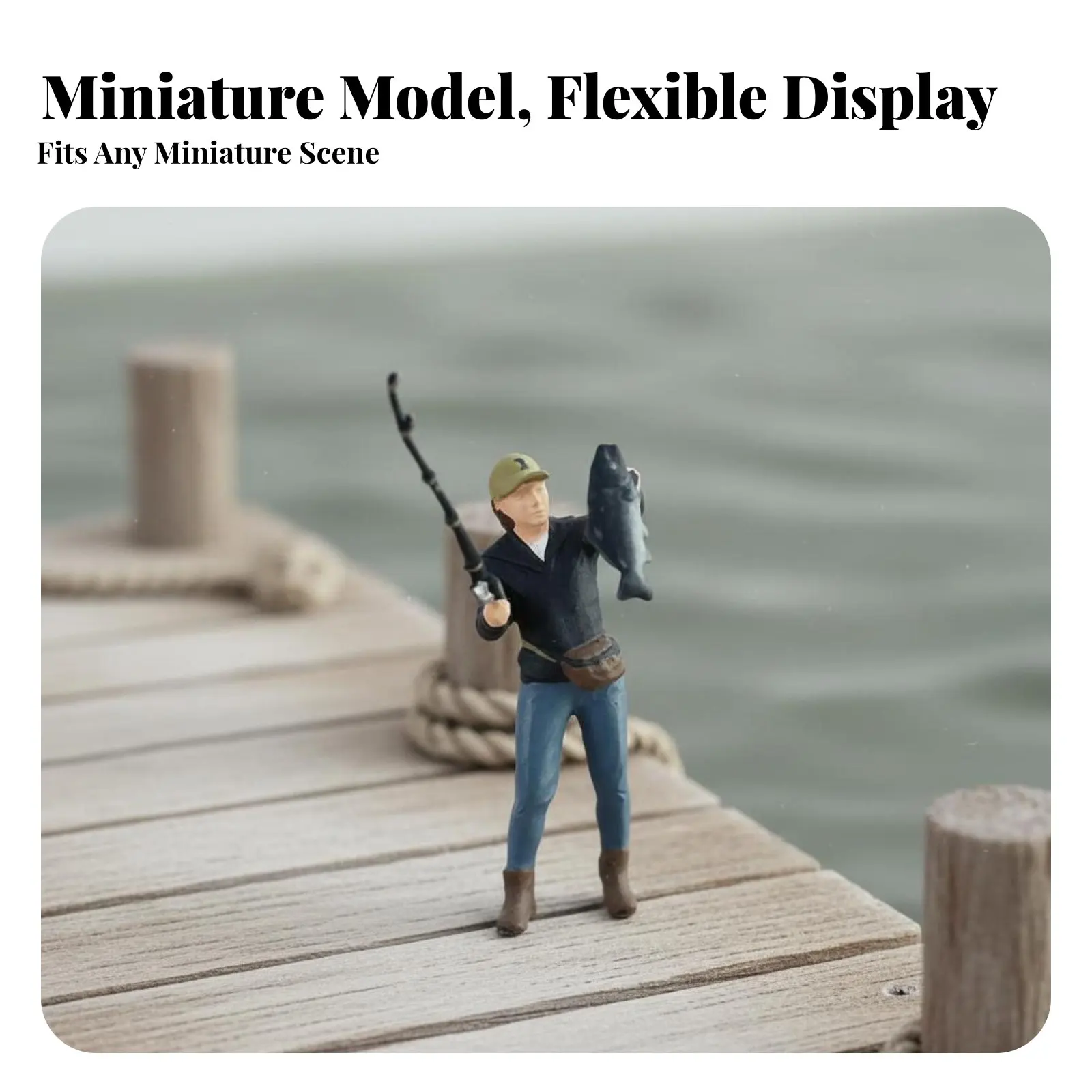 1:64 Scale Fishing Figure Collectible 1:64 Scale Fishing Figure Miniature Fisher Model Realistic Intricacy Tiny Fisherman
