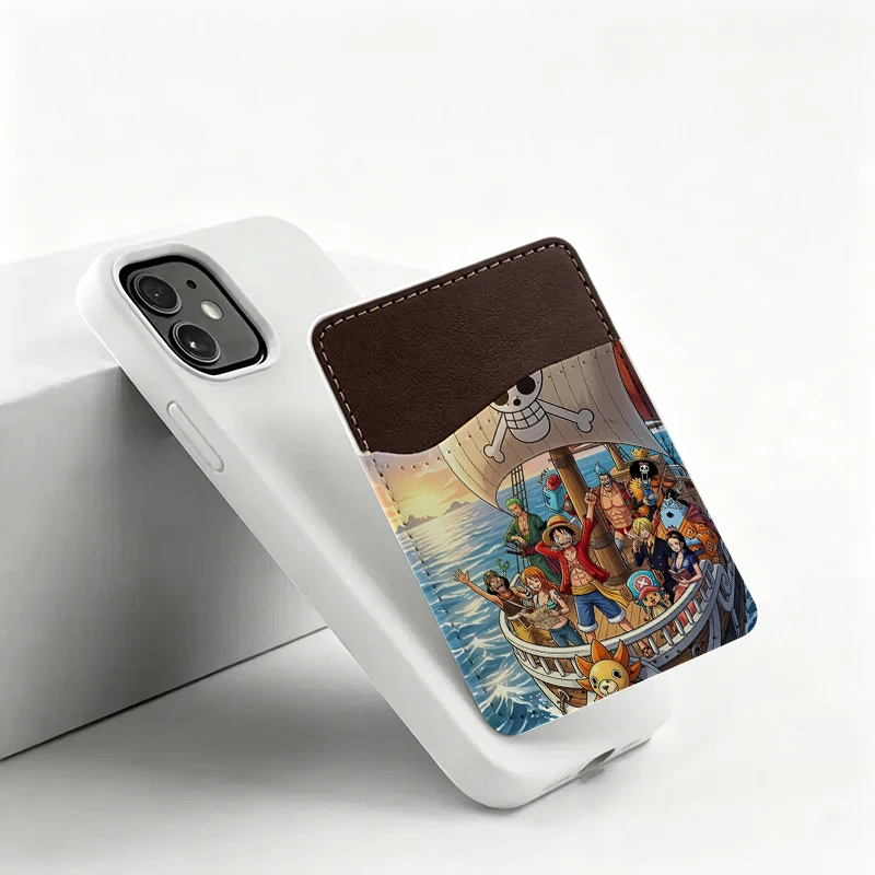 

One Piece Anime Stick-On Phone Card Sleeves Woman Man Cell Phone Back Pockets for Cards Outside Protable PU Leather Card Pack