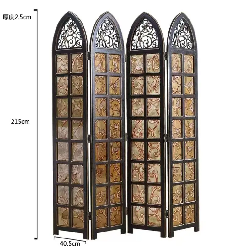 Foldable new living room room hotel stained glass screen partition entrance European Chinese American screen