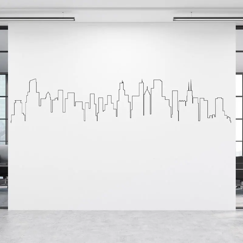 Chicago City Skyline Outline Wall Decal Vinyl Home Decoration for Living Room Bedroom Office Decor Wall Cityscape Sticker 3E06