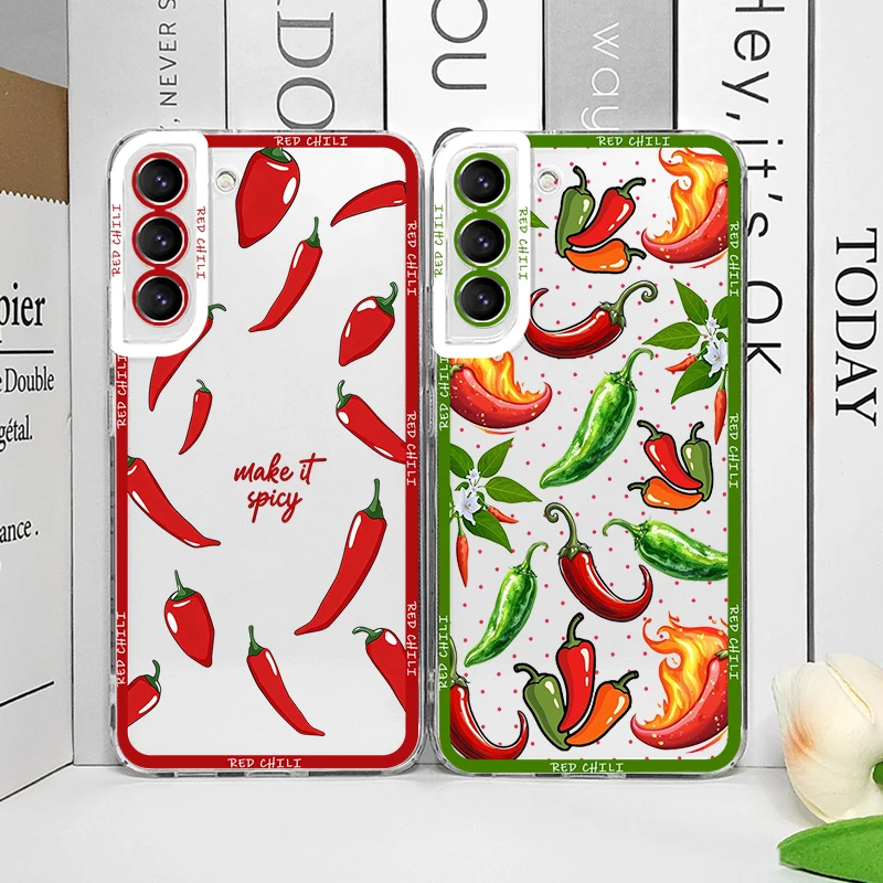 Funny Red Chili Pepper Pattern Phone Case for Samsung Galaxy A14 A16 A55 A54 A36 A53 A13 A15 A25 A52 A51 Transparent Soft Cover