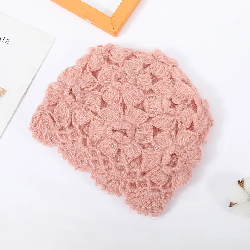 Spring Autumn Handmade Knitted Hat Women Fashion Solid Color Lace All-match Woolen Hats Temperament Elegant Ladies Beanie шапка