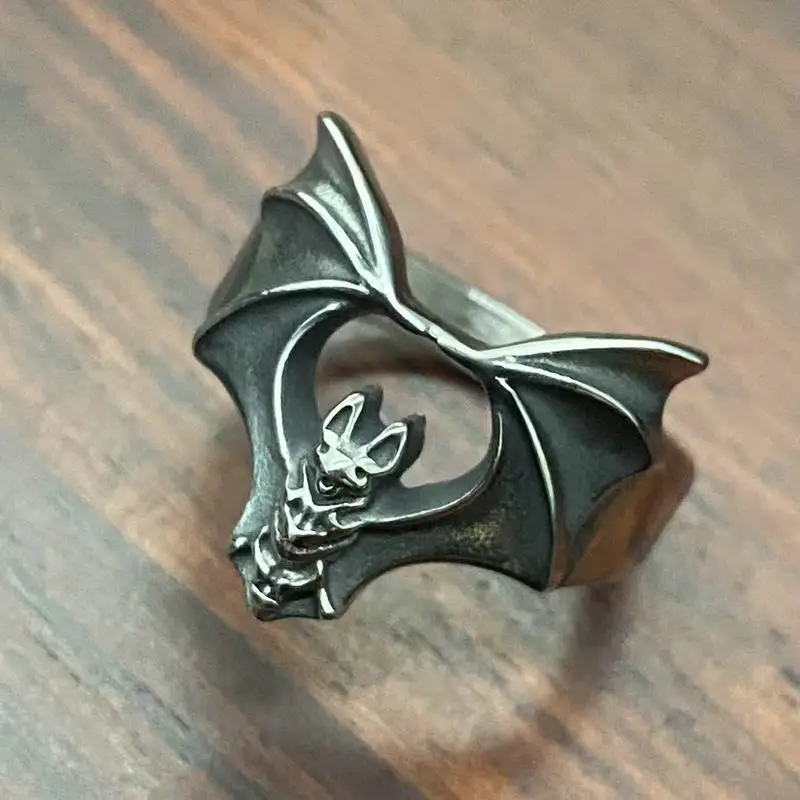 Halloween Personalized Punk Stainless Steel Retro Mighty Bat Men's Ring