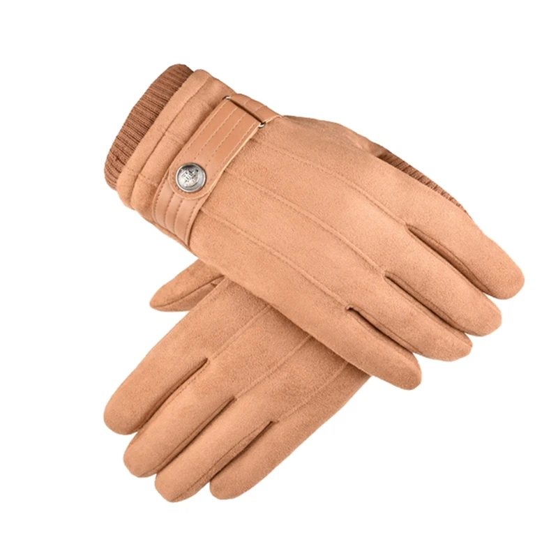 

Khaki Winter Gloves Men Thermal Khaki Faux Suede Gloves Leather Touch Screen Male Coral Velvet Thick Windproof Mittens Warm