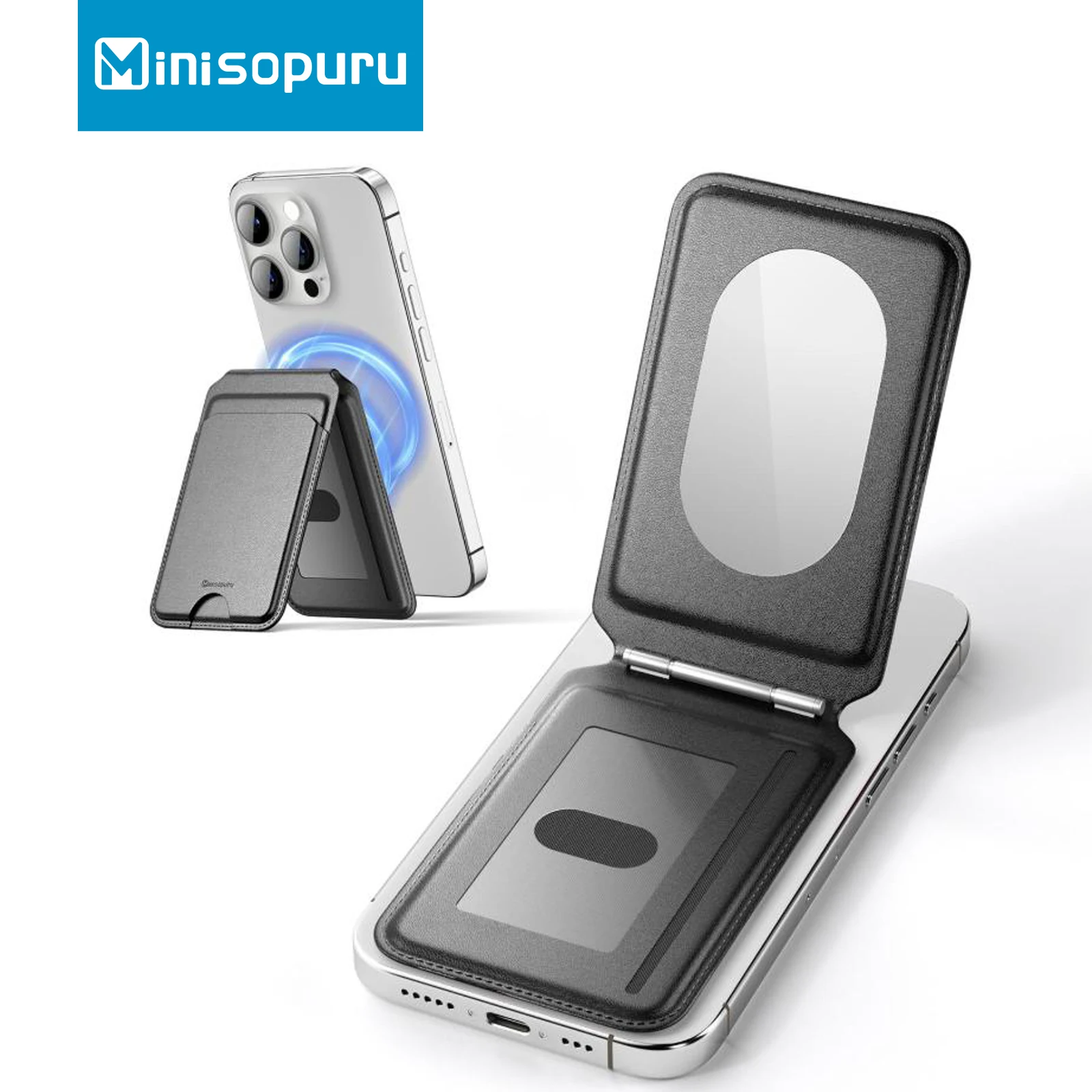 

Minisopuru для Magsafe, кожаный магнитный чехол-бумажник с зеркалом для iPhone 16, 15, 14, 13, 12, Pro Max, держатель для телефона с картой