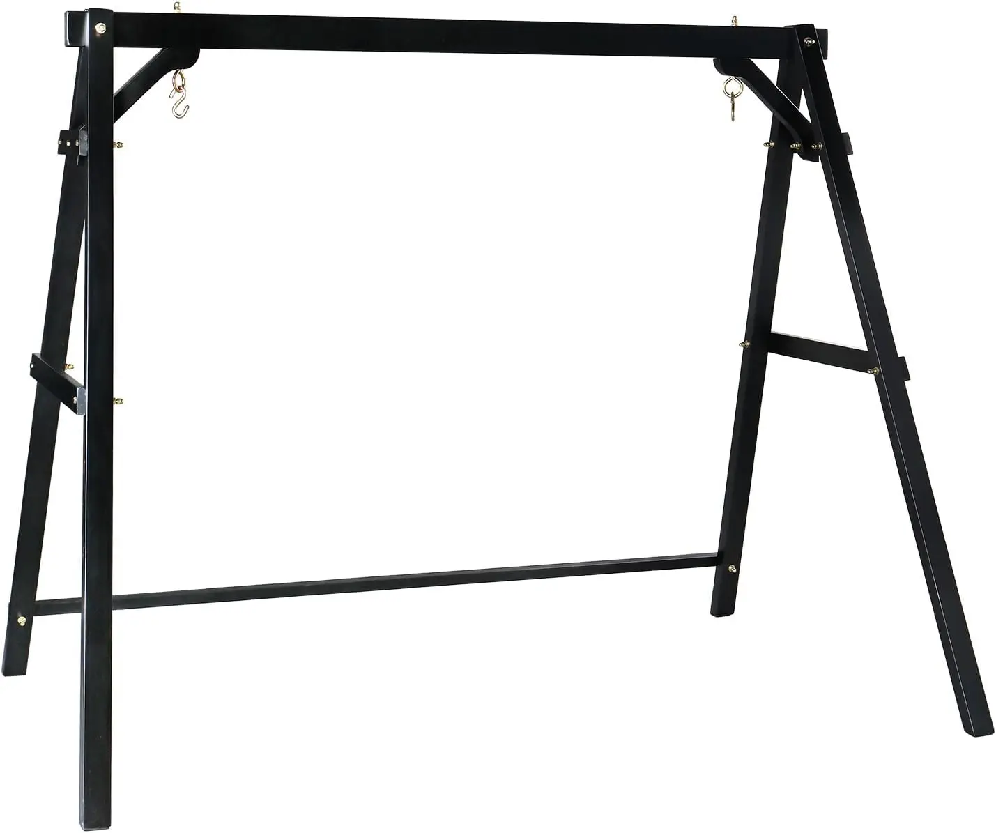 Garden Patio Porch Swing Stand, 5FT Wooden Frame, Black, 660 LBS Heavy Duty, Stability Bar, Upgraded Hanger