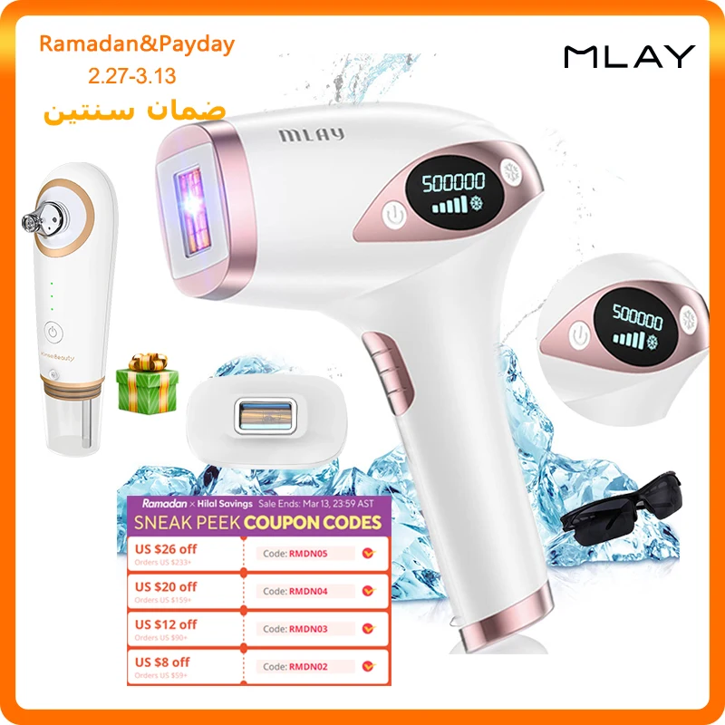 Mlay Laser T4 Laser Hair Removal Device Laser Hair Removal ICE Cold IPL Epilation Flashes 500000 mlay IPL Hair Removal Painless