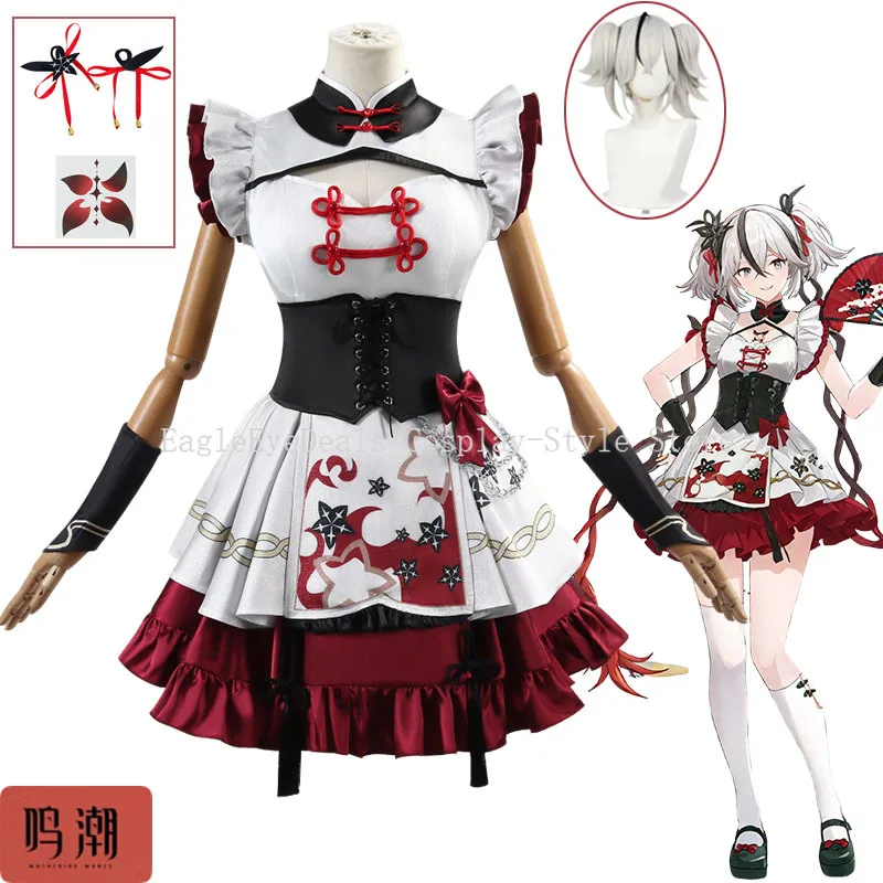 Wuthering Waves Camellya Chun disfraz de Cosplay conjunto completo fiesta de Halloween ocasión alegre peluca medias traje de estilo chino