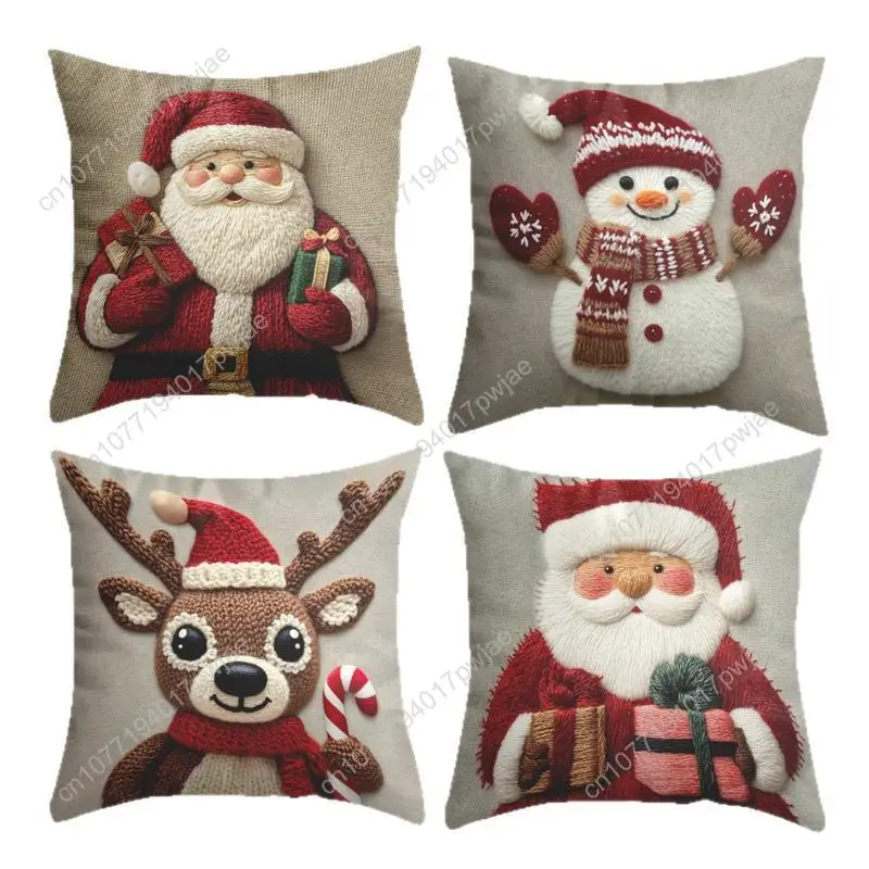 

4-Piece Holiday Christmas Pillowcase Set (No Pillow Core) - Santa Claus, Snowman, Reindeer, and Candy Cane Patterns - Polyester