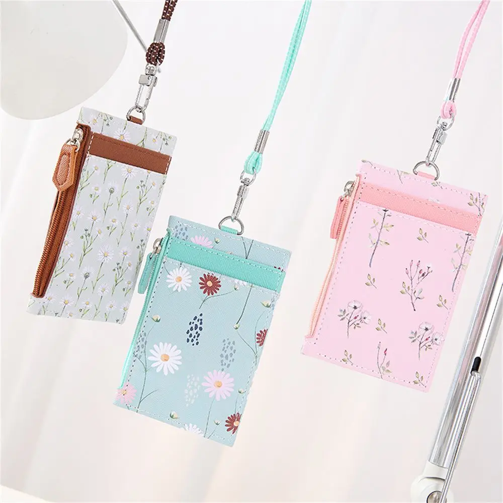 Women Meal Card Cover ID Bus Card Money Pocket Case Holders Coin Purse Zipper Bag Wallet With Lanyard