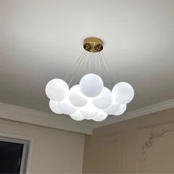 Modern Milky White Glass Ball LED Pendant Lamp Living Room Restaurant Kitchen Bedroom Hotel E27 Chandelier Indoor Decor Lighting