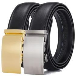 3.5cm Width High Quality Second Layer Cow Leather Belt for Men Business Gold Automatic Buckle Black Plus Size 130 140 150 160cm