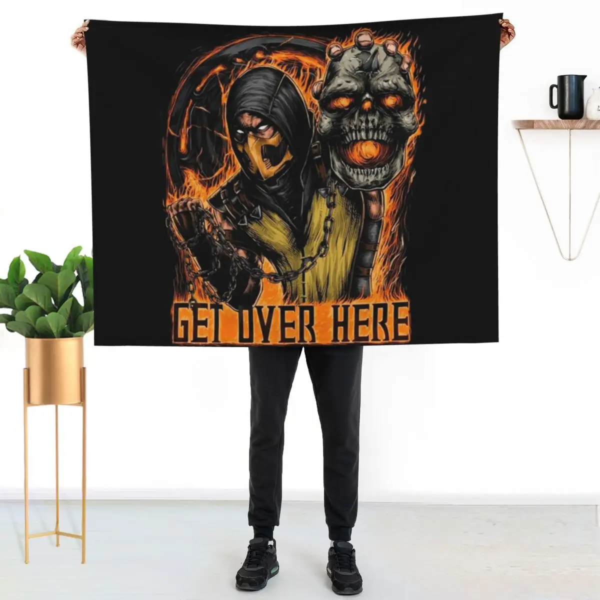 Mortal Kombat Scorpion Get Over Here Throw Blanket Loose Soft Decorative Beds Beautifuls Cute Blankets