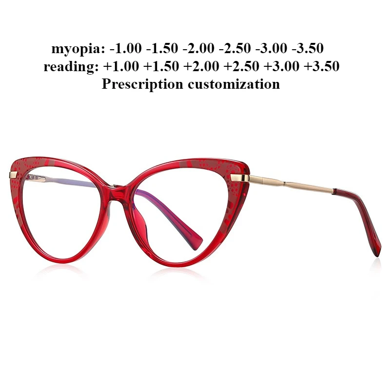 

53-16 Новые очки «кошачий глаз» с защитой от синего света, очки для чтения, женский узор, степень близорукости, настройка по рецепту