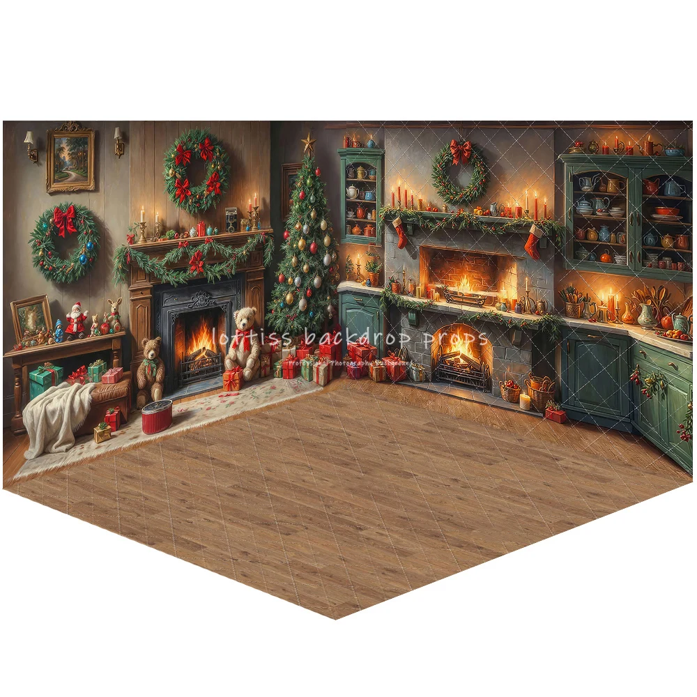 Warm Christmas Corner Backdrops Kids Family Photography Child Photocall Festival Kitchen Backgrounds