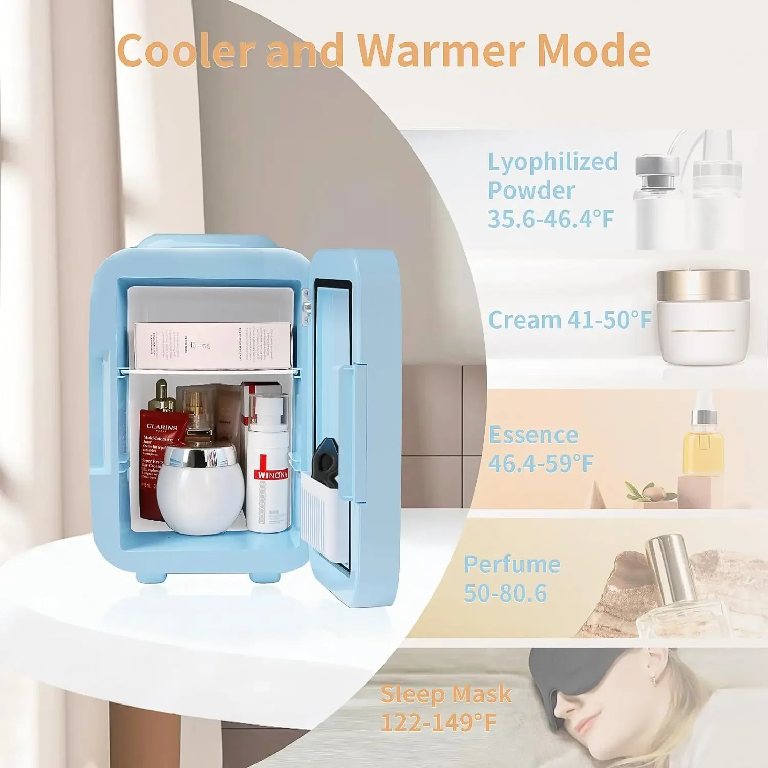 Mini Dimmable Mirror Skincare Fridge - 4Liter/6 Cans Cooler and Warmer for Makeup, Cosmetic, Beauty, Food - Small Refrigerator