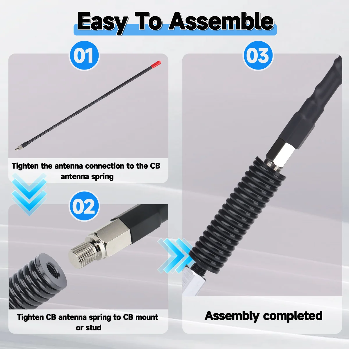 Muelle de antena CB en acero inoxidable para coche con rosca 3/8-24