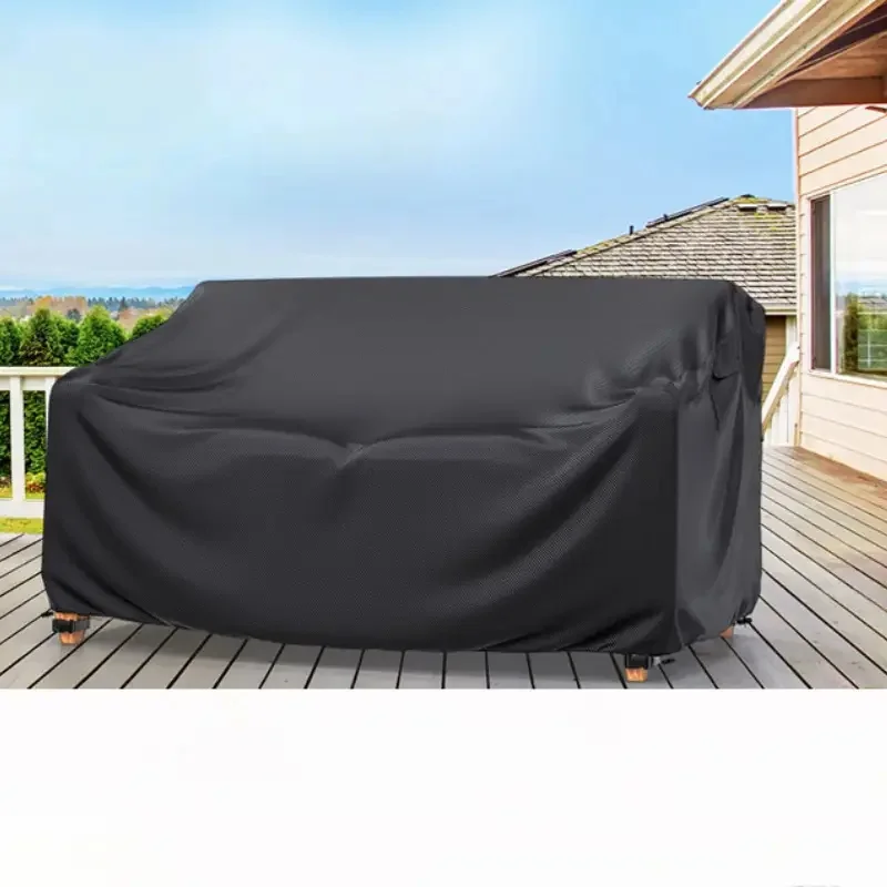 غطاء أريكة خارجي عالي التحمل مقاوم للتمزق للأرائك ذات 3 مقاعد - قماش أسود لجميع الأحوال الجوية مع رباط قابل للتعديل #1