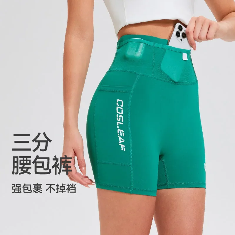 High Waist Shorts Women Men Biker Cycling Pants with Pocket Sport Gym Fitness Workout Clothes Running Jogging Suit 2025 Black