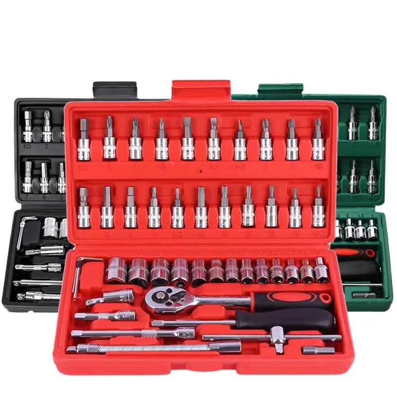 

46pcs Flexible Extention Socket Set 1/4" Drive Tool Set Ratchet Adaptor Multifunctional Car Repair Toolbox Ratchet Wrench Socket