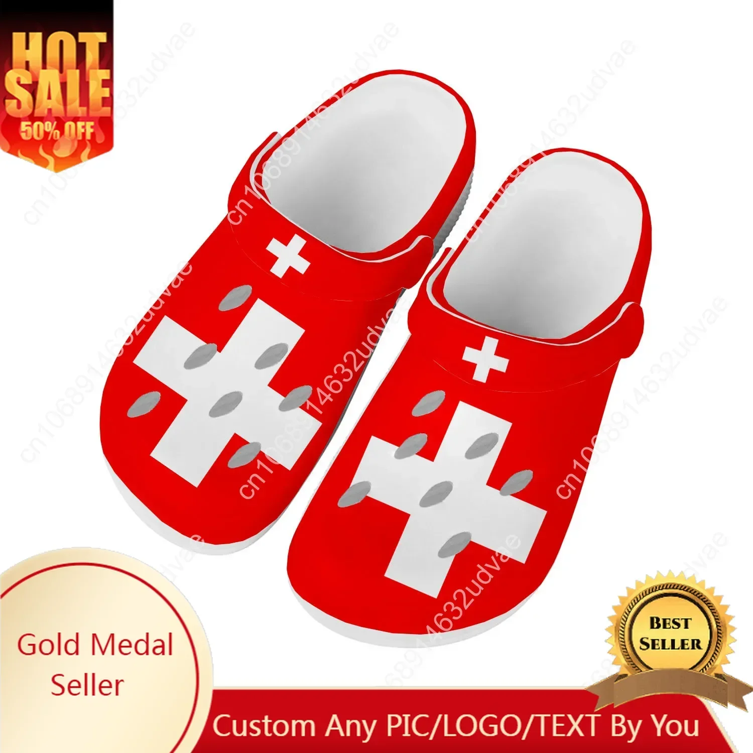 

Switzerland National Flag Water Shoes Men Women High Quality Home Garden Clogs Customizd Sandals Beach Breathable Hole Slippers
