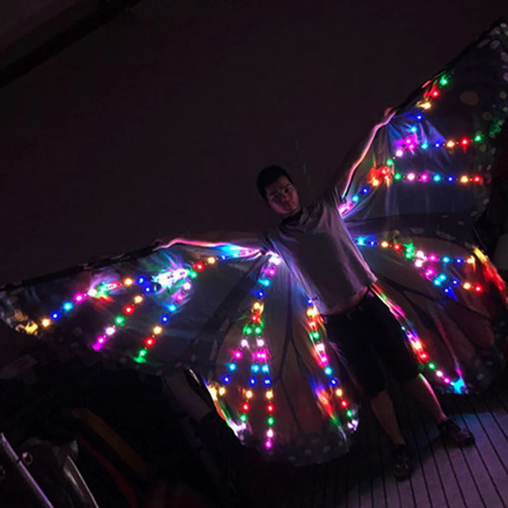 Women Belly Dance Wing Butterfly Halloween Full Color Pixel Smart LED Wings Girls Dance Cloak Accessories Props Stage