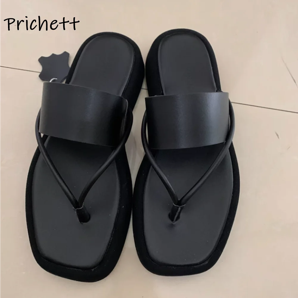 Flip Flops Thick Soled Slippers Straight Strap Solid Round Toe Leisure Shoes Summer All Match Concise Fashion Roman Shoes