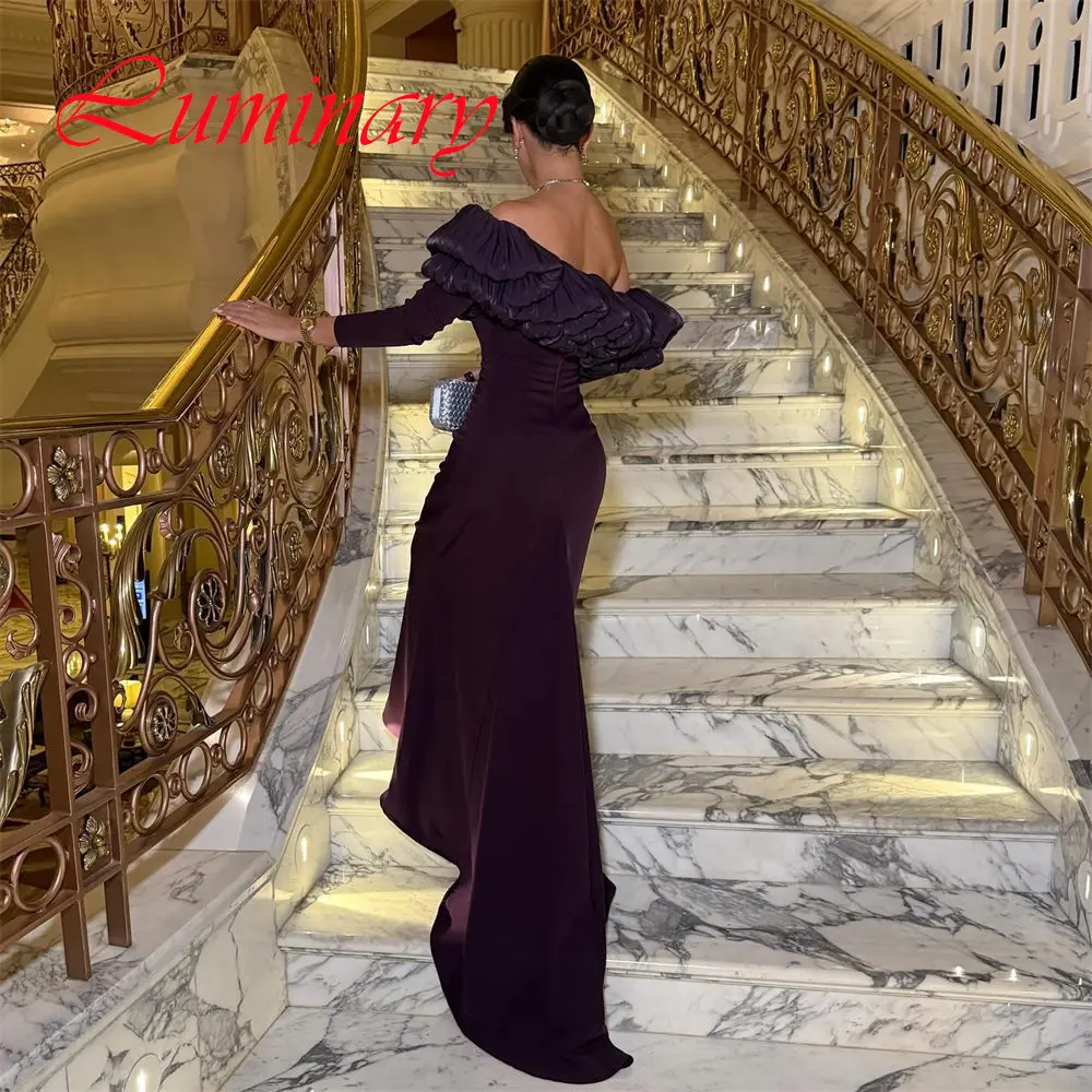 

Customized Luxury Jersey Evening Dress Exquisite Boat Neck Prom Dresses Modern Long Sleeves Court Train Special Occasion Gowns