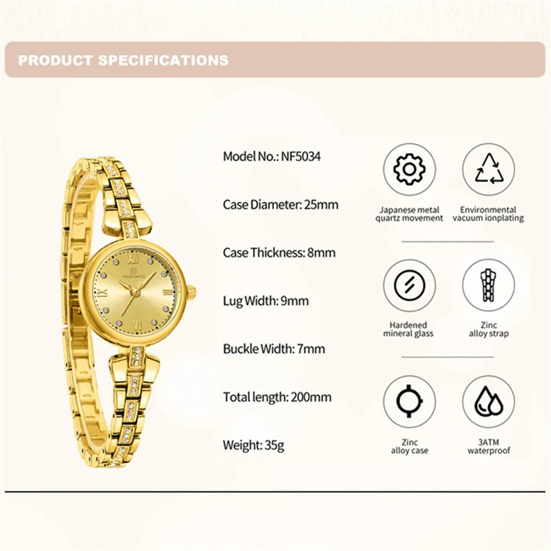 NAVIFORCE Brand New Design Women's Watch Zinc Alloy Bracelet Waterproof Quartz Wristwatches Female Clock Relogio Feminino 2023