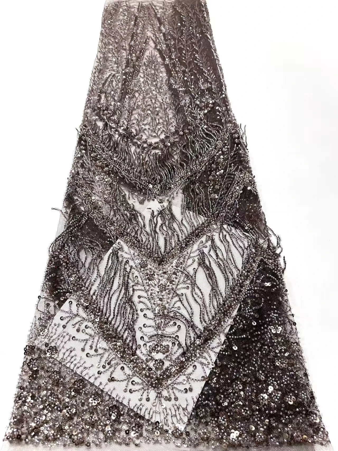 African Black Beads Lace Fabrics for Women Sewing Evening Dresses French Embroidery Mesh Sequin Fabric for Wedding Party 1997