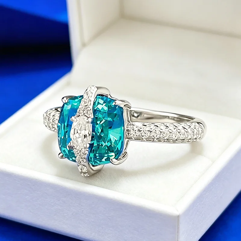 Luxury Cushion Cut Ring for Women Real 925 Sterling Silver Unique Cross-Bar Setting Sparkling Engagement Wedding Statement Gifts