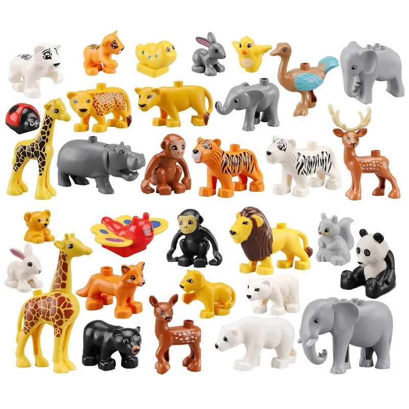 Big Building Blocks In Bulk Farm Zoo Animal Assemble Parts Accessories Bricks Model Montessori Educational Toys For Children Kid