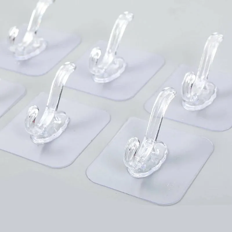 10 pcs Adhesive Transparent Seamless Hooks Practical Hooks Hanger with Double Hooks Reusable for the Drill-free Wall