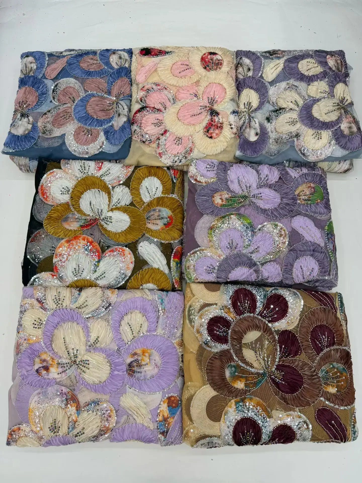 

5 Yards African Mesh Lace Sequin Fabric,For Sewing,Clothes,Beaded,Tulle,Wedding Dresses,Embroidery,Fabrics By The Meter,Crafts