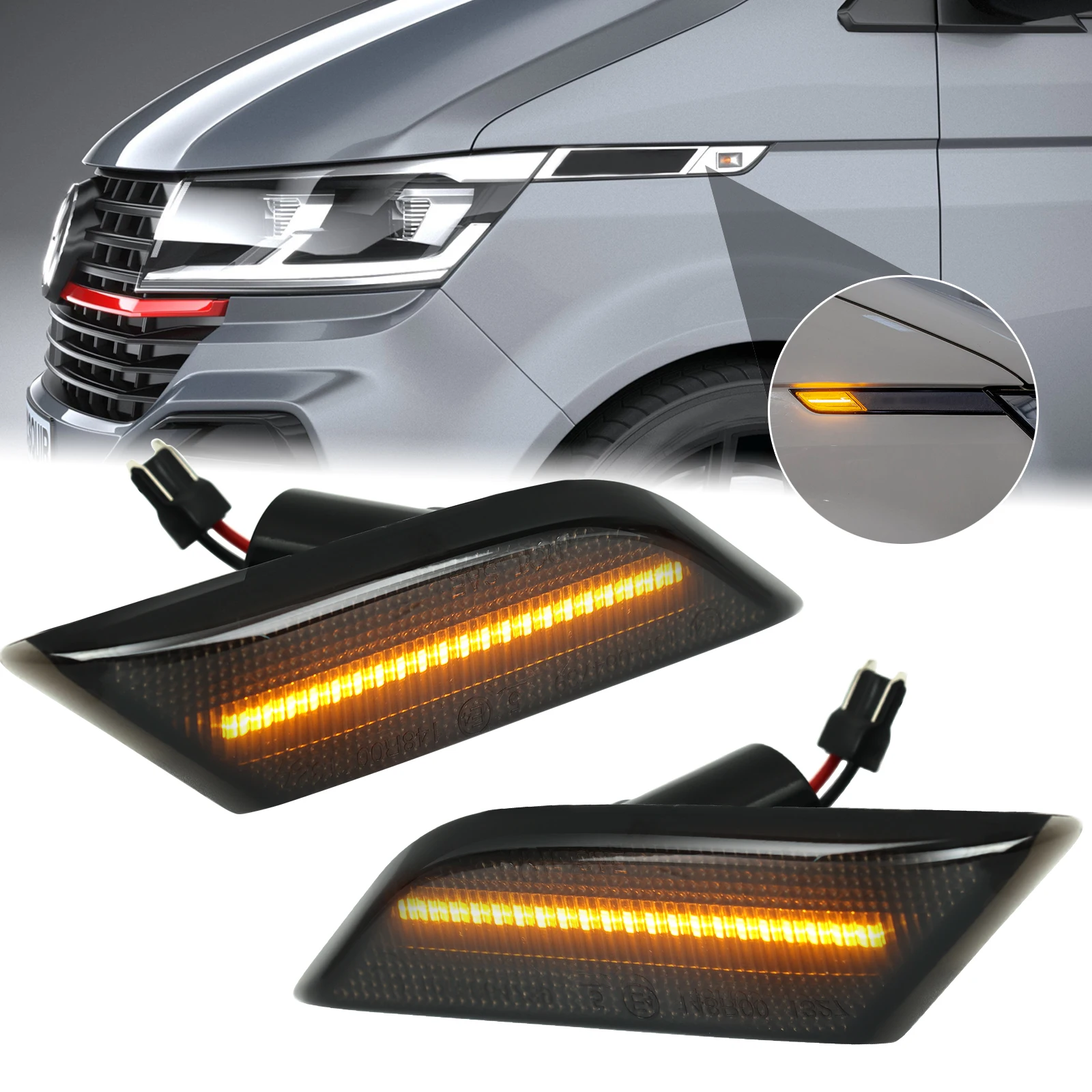 

2X 12V Sequential Side Indicator Repeater Lights For Volkswagen Transporter T6.1 Facelift 2020-UP Dynamic Turn Signal Blinker E4