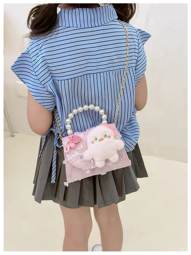 كارتون دمية الأطفال مقبض اللؤلؤ حقائب الكتف لطيف القوس الأميرة بنات الترتر حقائب اليد الصغيرة محفظة نسائية للعملات المعدنية حقيبة كروسبودي الحلو