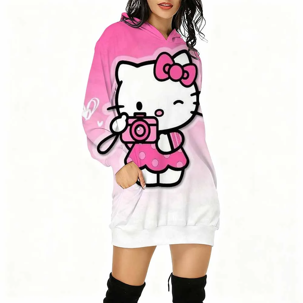 Hello Kitty Cartoon Anime damestrui lente en herfst hoodie kleding nieuwe mode paar trui topjurk