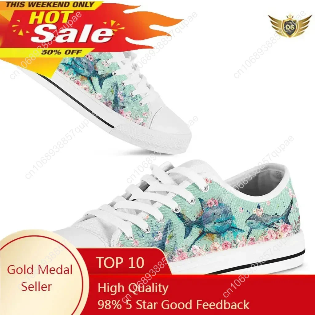 Water Color Shark Floral Casual Woman Shoes Breathable Lace-up Classic Unisex Canvas Shoes Spring/Autumn Sneaker