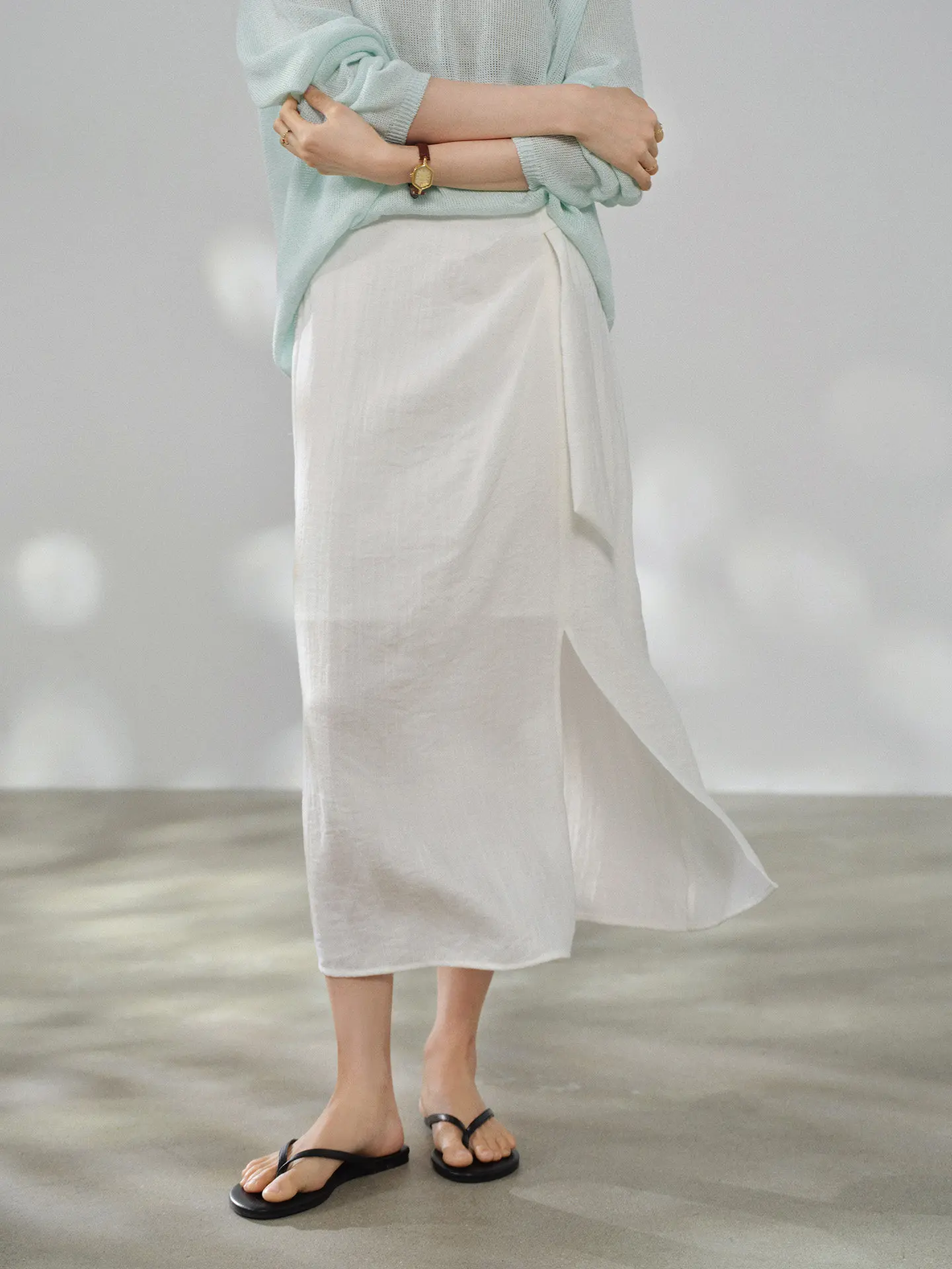 Women Tie Waist Midi Skirt Straight Skirt High Waist Split Slim Fit Elegant Long Skirt Summer Casual Chic Outfit Lady Style