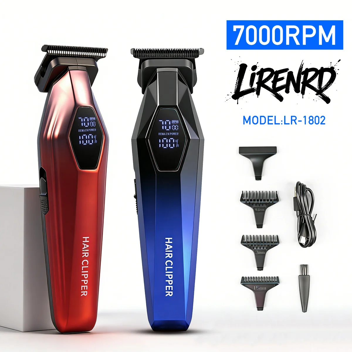 Professional Hair Trimmer For Men All Metal Blade Ultra Thin Two Speed 6500 To 7000Rpm Lcd Display Barber Edging Styling 1062
