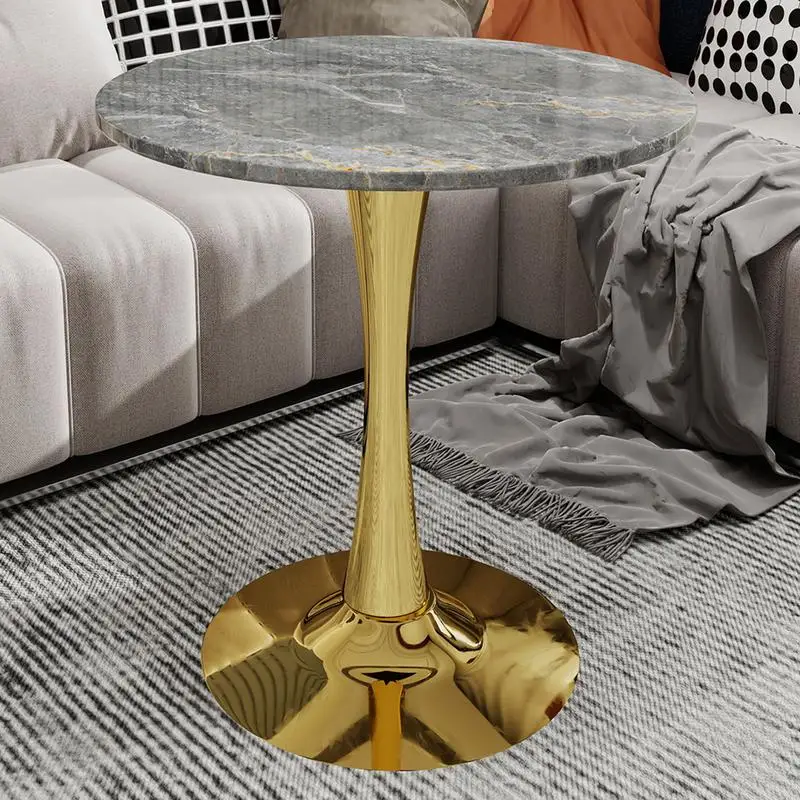 Round Marble-Top Side Table with Tapered Pedestal Base, Perfect for Living Room, Modern Minimalist Style, Ideal for