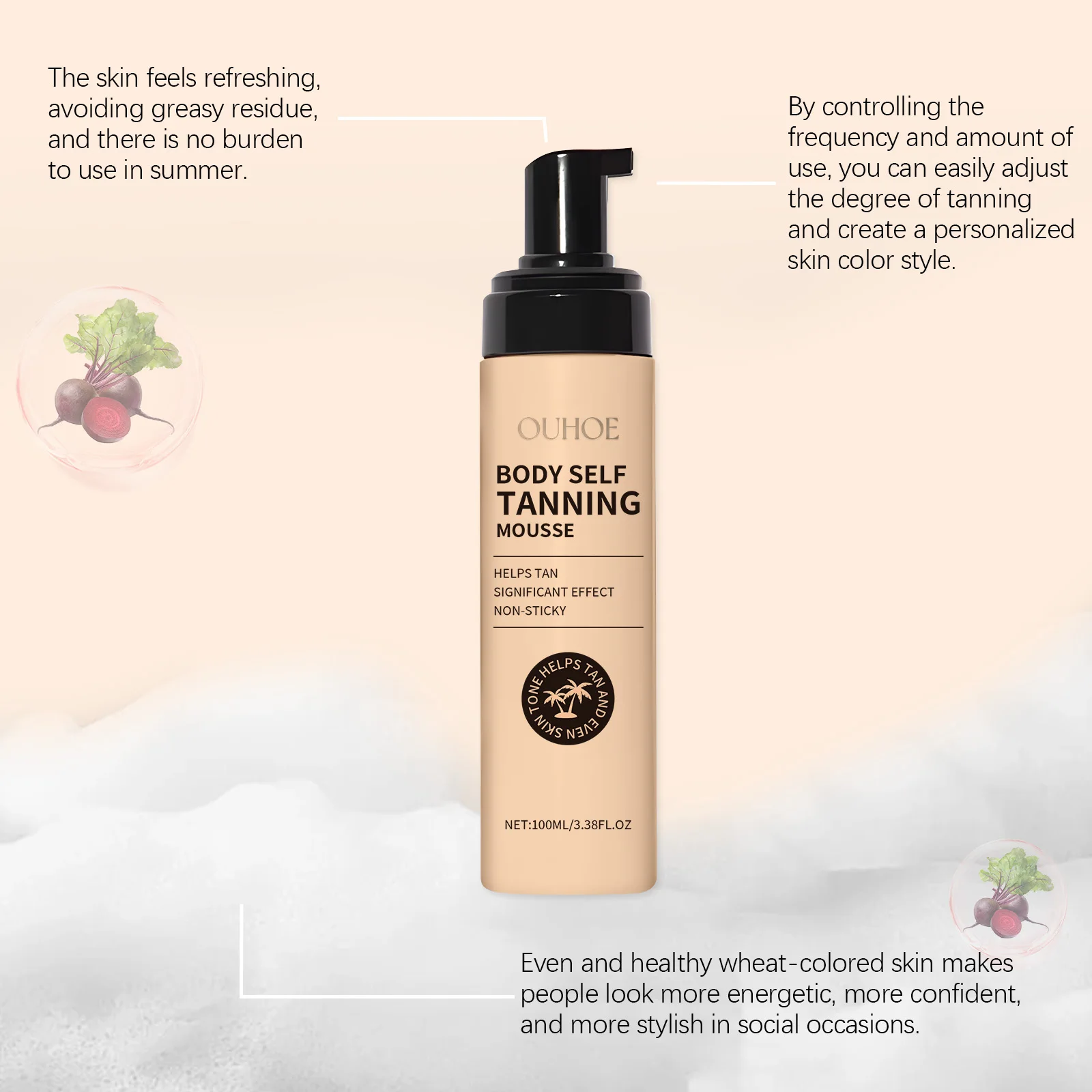 Summer Self-tanning Mousse Fake Tan Bronze Skin Quick Natural Tanning Mousse Body Bronzer Fake Tan Sunless Self Tanner Products